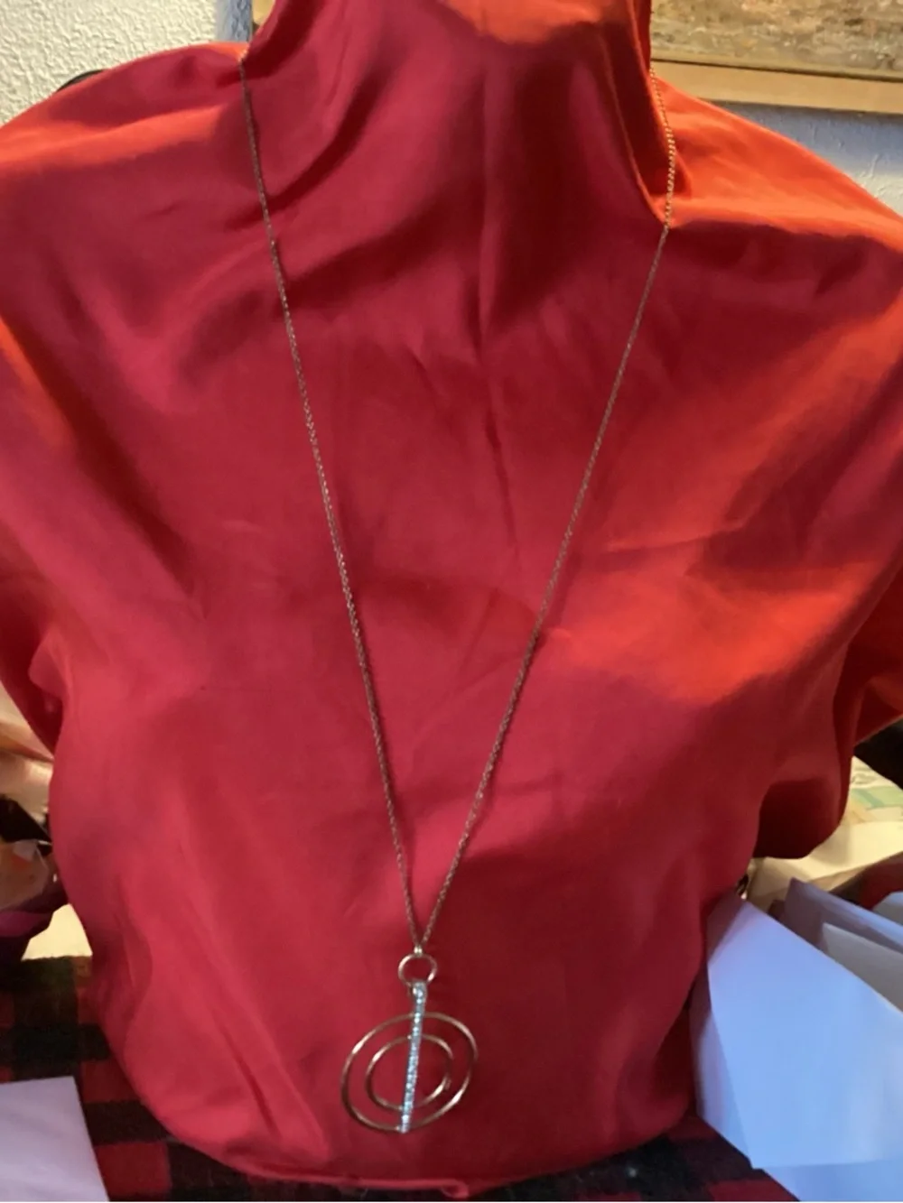 Women's Gold-Tone Circular Pendant Necklace - Red - Picture 2 of 4